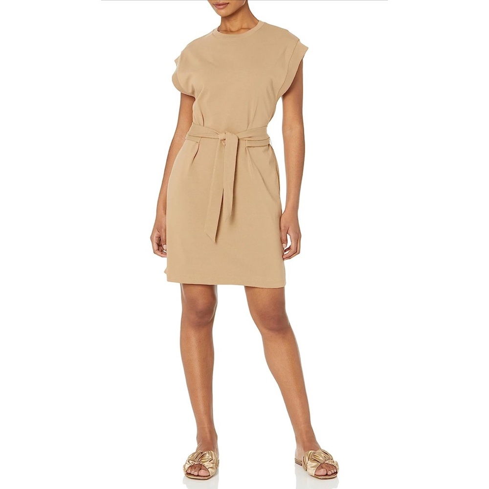 Vince | Short Sleeve Tie-Waist Dress in Almond